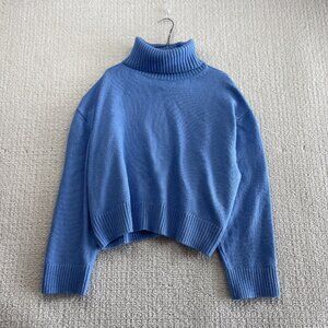 H&M Wool Blend Mock Neck Chunky Knit Pullover Sweater Wom Sz M Baby Blue Cozy